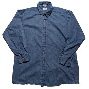 VTG EAGLE Shirtmakers Men Size 16.5 (32/33) Blue Denim Shirt‎
